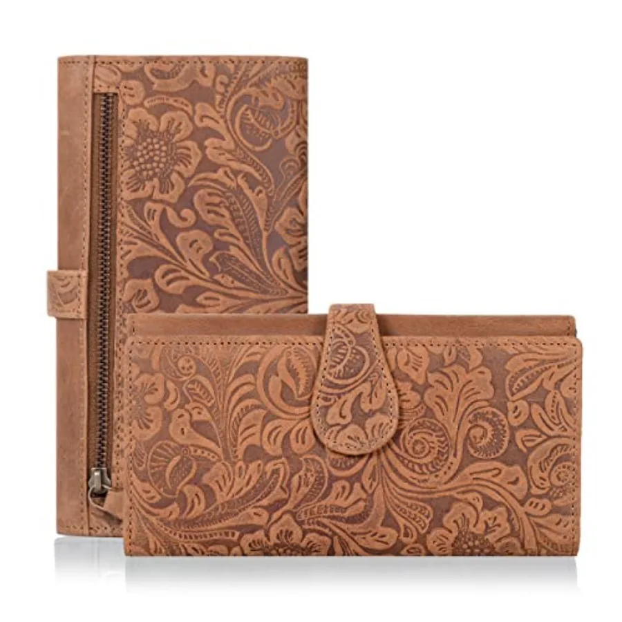 

Real Leather Women Wallet Leather with RFID Blocking -Trifold Card Holder Designer Ladies Clutch with ID Window Wallets