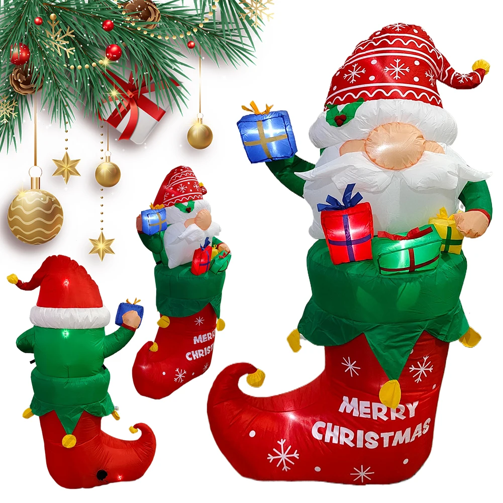 

5FT Christmas Inflatable Santa Claus with LED Lights Santa Claus with Green Gift Bag for Indoor Outdoor Yard Garden Decoration