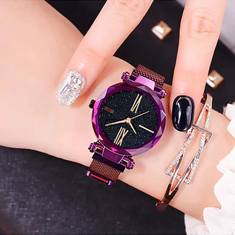 Luxury Rose Gold Women Watches Minimalism Starry Sky Magnet Buckle Fashion Casual Female Wristwatch Waterproof Roman Numeral