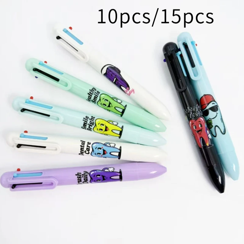 

10pcs/15pcs Colorful Teeth Multi Color Ballpoint Pen Creative Tooth Styling Press Six in One Mark Ballpoint Pen