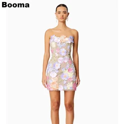 Booma Mini Prom Dresses Strapless 3D Flowers Short Homecoming Party Gowns Women's Mermaid Cocktail Dress Special Occasion Gown