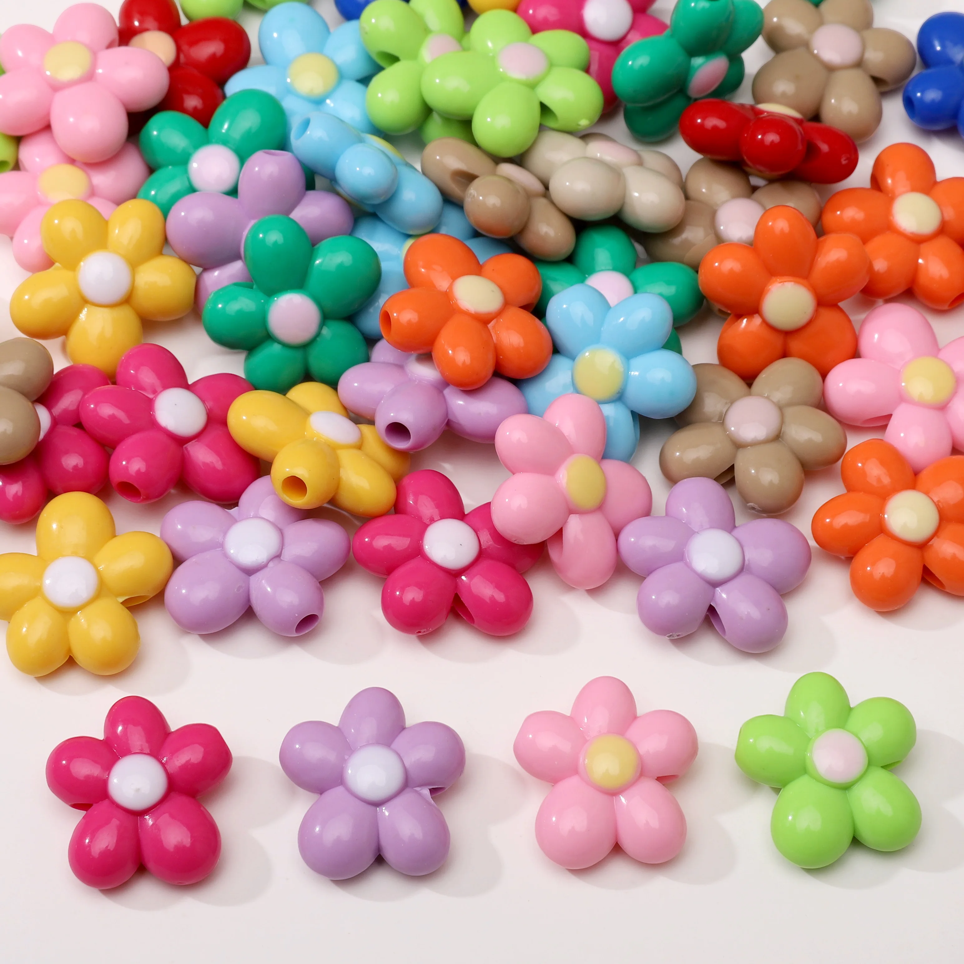5-20pcs/Pack 19mm Acrylic Multi-Color 5-Petal Flower Beads Charms - DIY Jewelry Crafts Bracelet Spacer Accessories