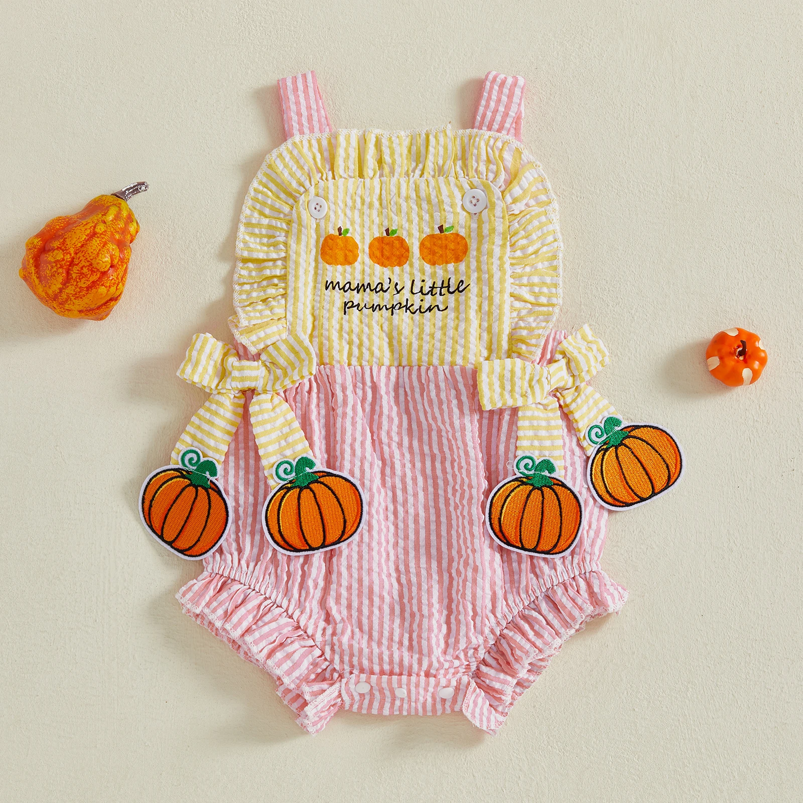 

VISgogo комбинезон на Хэллоуин для маленьких девочек, комбинезон без рукавов в полоску с нашивкой тыквы для новорожденных, милая одежда