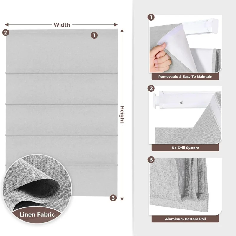 No Drill No Tools Cordless Top Down Bottom Up Roman Blinds Privacy Protection Free Stop Manual Spring Roman Shades For Bathroom