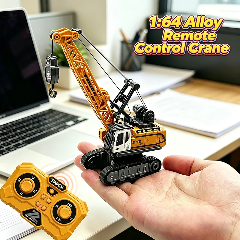 

1/64 Desktop Rc Car Mini Alloy Remote Control Engineering Vehicle Simulation Crane Electric Model Toys Boys Kids Gift