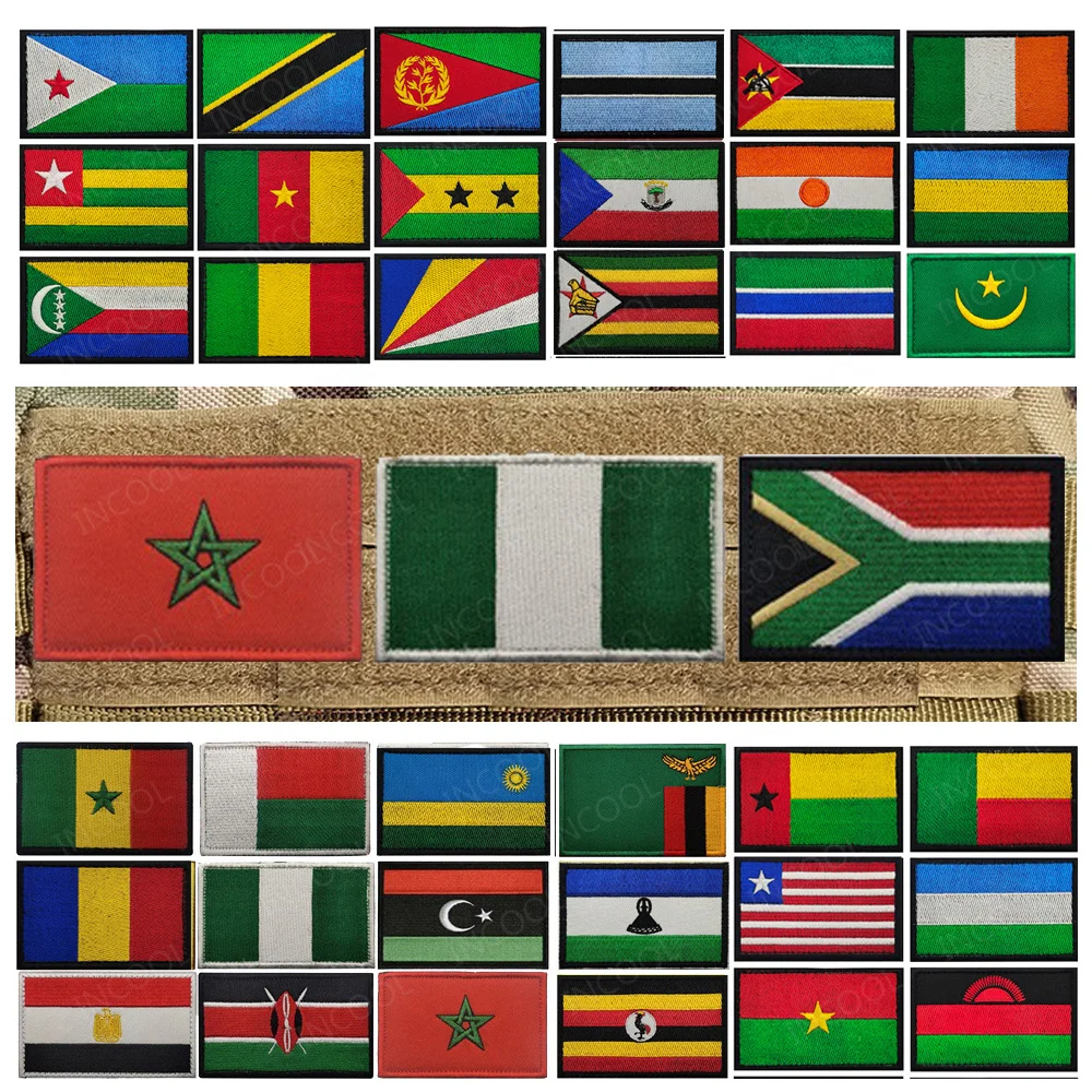Africa National Flag Embroidered Patches Nigeria South Africa Morocco Eswatini Mauritius Armband Appliques Shoulder Flags Badges