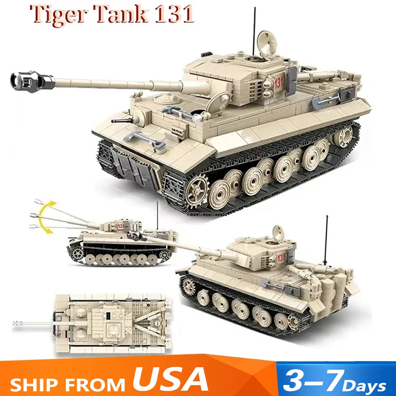 

Military MOC QUANGUAN 100061 World War II German Tiger Tank 131 Model 1018PCS Building Blocks Brick Puzzle Toy for Children Gift