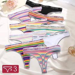 3Pcs/Set Sexy Women Colorful Stripe Cotton Thongs Low Waist G-String Panties Female Breathable Underwear Soft Intimates Lingerie