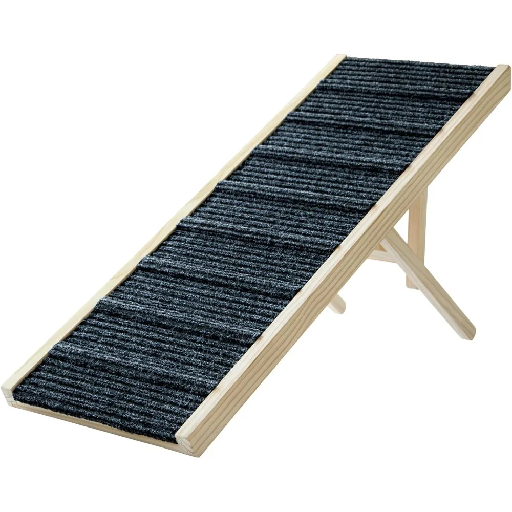 

Dog Ramp for Bed, 43.5" Long Wooden Foldable Dog Ramp, 6 Adjustable Heights from 14" to 26" with Anti-Slip Traction Mat, Portabl