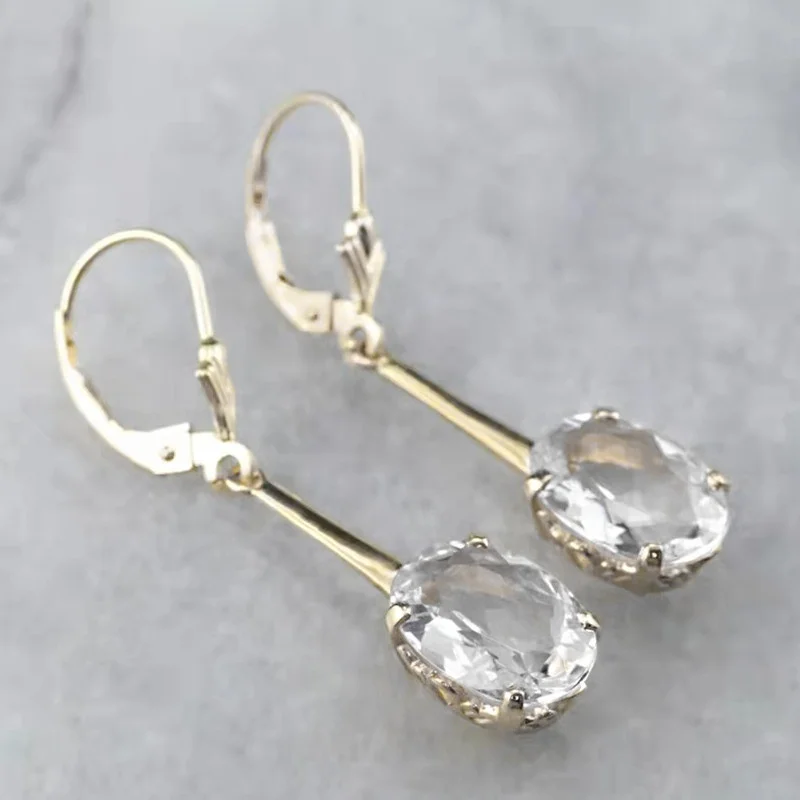 

Luxury 925 Silver Post Gold Plated Earrings with White Zircon Hook Drop Earrings for Women