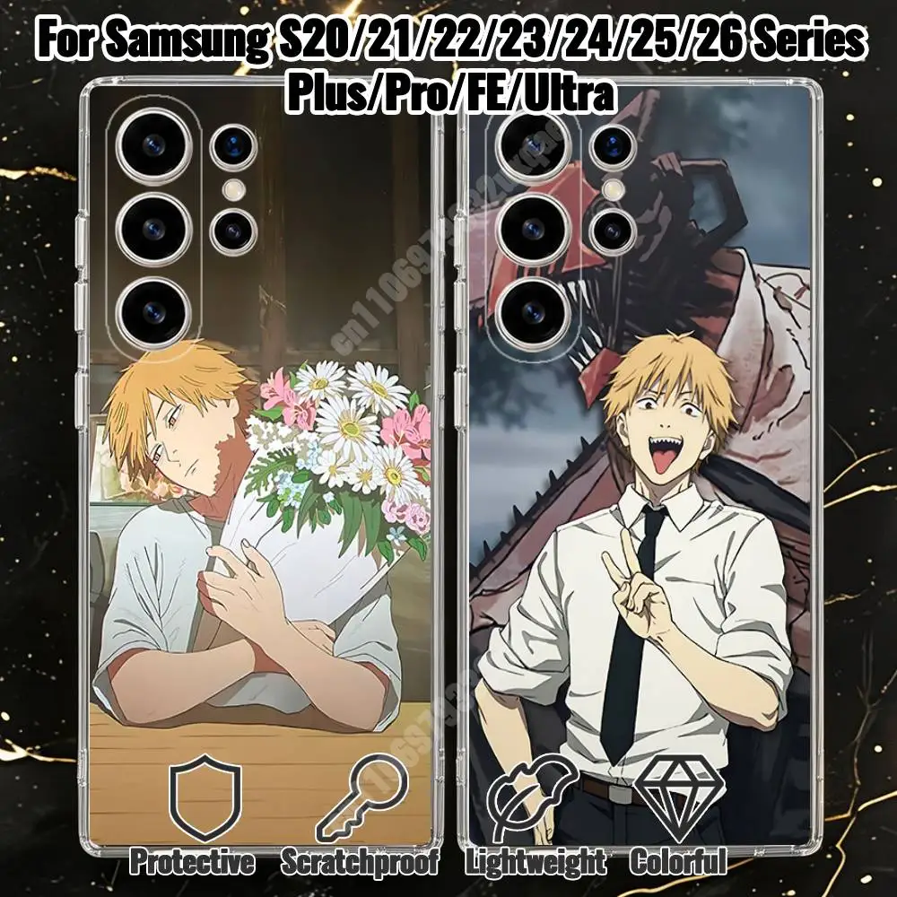 Denji C-Chainsaw M-Man  Phone Case for Samsung Galaxy S20 21 22 Ultra Plus S23 24 25 FE Lite Transparent Bumper