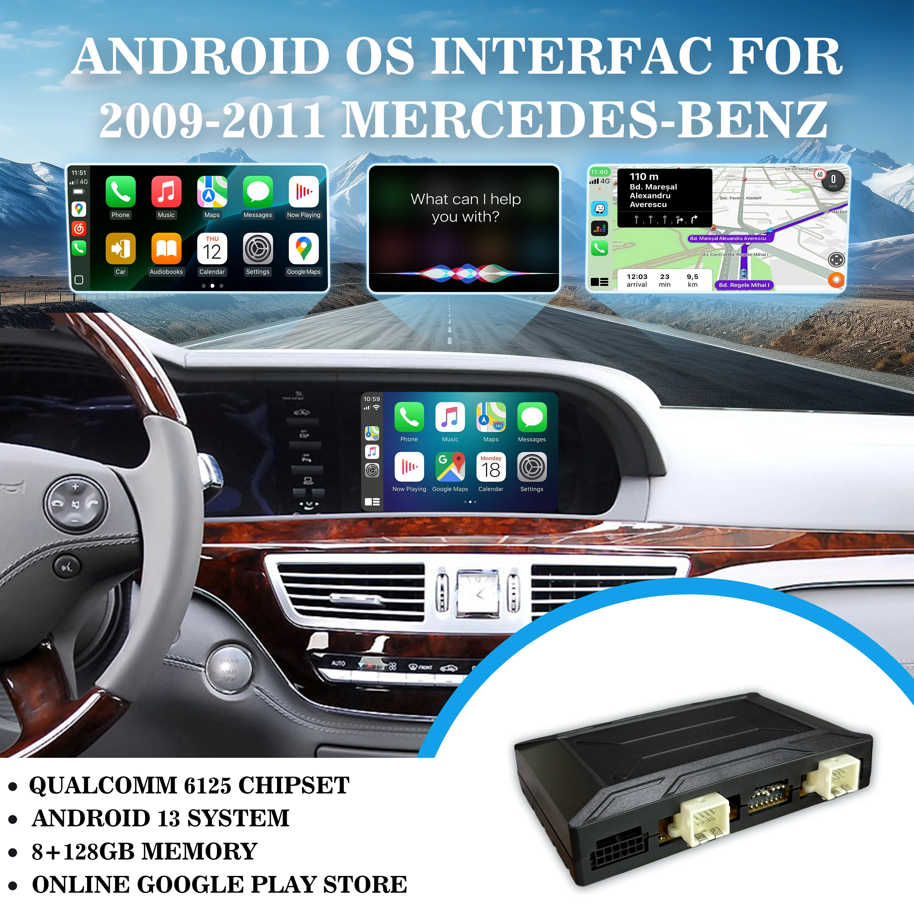 

Multimedia Upgrade Adapter for Mercedes Benz W221 S Class 2006-2009 Support Wireless CarPlay Android Auto Screen Mirroring