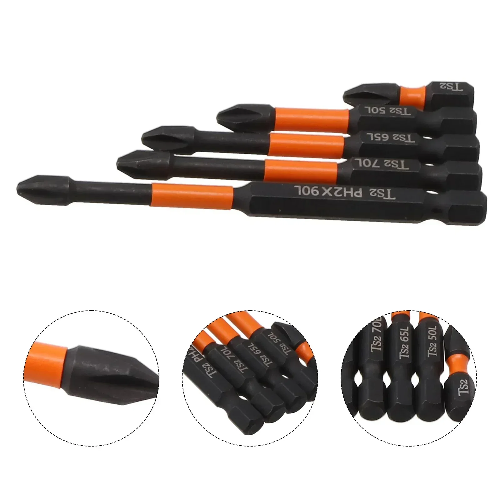 5pcs Magnetic Batch Head Impact Strong Cross PH2 High Hardness Screwdriver Set 25mm-90mm Anti Non-slip WaterProof Bits Set