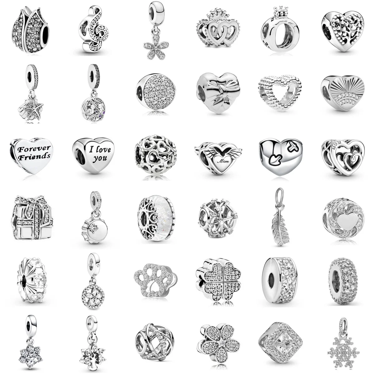 

2024 Classic Silver Plated Pendants Heart Diamond Charm Beads For Women Fashion DIY Bracelet Necklace Jewelry Accessories Gifts