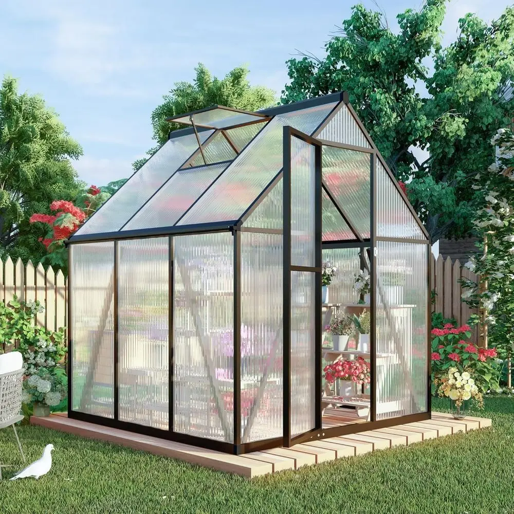 

Large Outdoor Aluminum Walk-in Greenhouse, 6x6 FT, Dark Gray