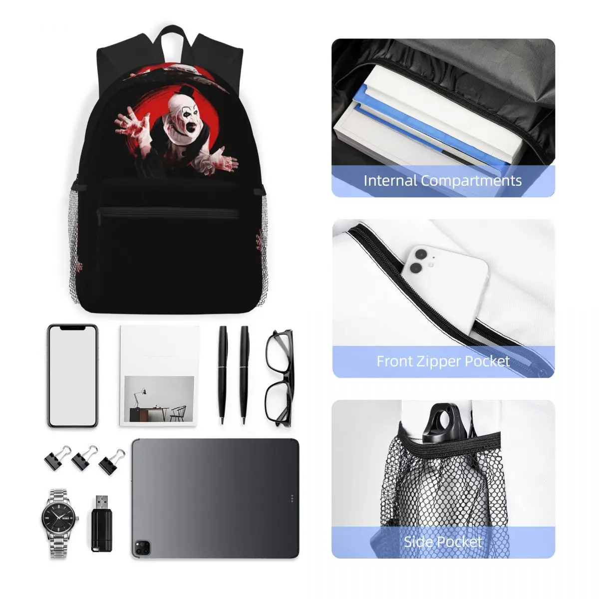 Art The Clown The Creepy Waving For You Terrifier Студенческий рюкзак Школьная сумка Походный рюкзак для мальчиков и девочек Сумка для книг Сумка на плечо