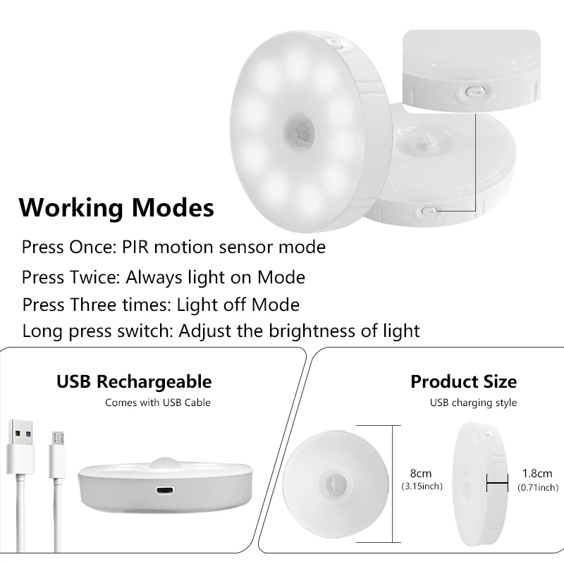 10 LED Human Induction Night Lamp PIR Motion Sensor Auto On/Off Corridor Bedroom Wardrobe Light Kitchen Under Cabinet Wall Light