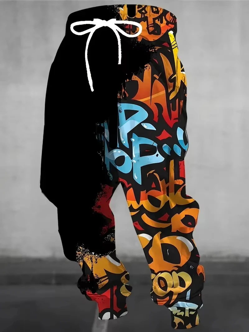 Nuevos pantalones de chándal con estampado de grafiti de Hip-hop callejero, pantalones de otoño para hombre, pantalones de chándal informales con cordón y bolsillo, ropa deportiva de moda para exteriores