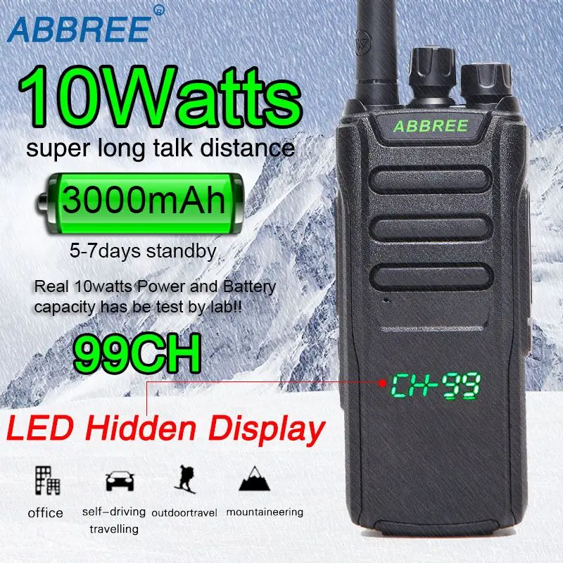 

ABBREE AR-Q10 UHF 10 Вт VOX Высокомощная рация дальнего действия Портативная связь 99CH Двусторонняя радиостанция для путешествий в отеле