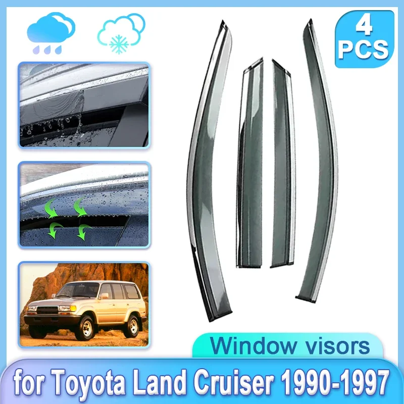 4x Car Window Door Visor for Toyota Land Cruiser 80 J80 FJ80 LC80 4500 1990~1997 Guard Shade Weathershield Door Visor Accessorie