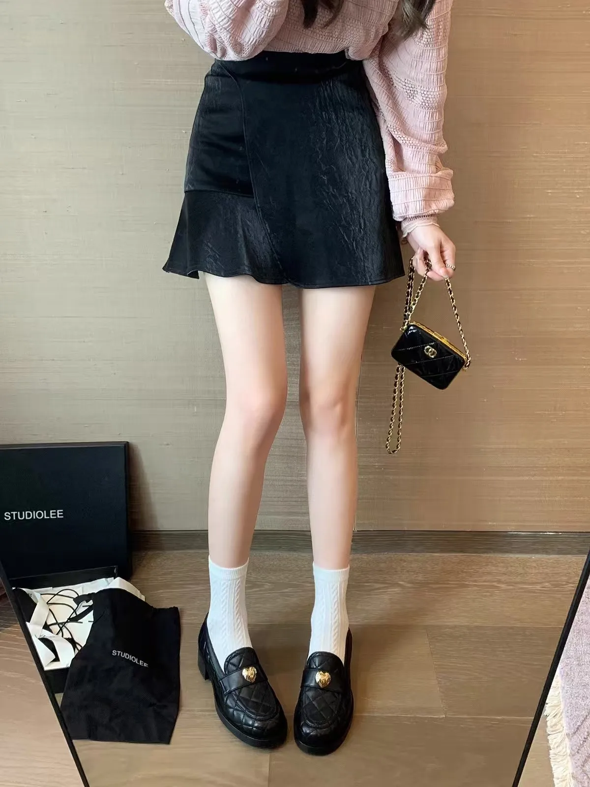 أسود كعب مكتنز أحذية لوفر للإناث النساء الخريف جديد سميكة وحيد الانزلاق على الجلود الضحلة أنيقة أحذية مصممين الأزياء #3