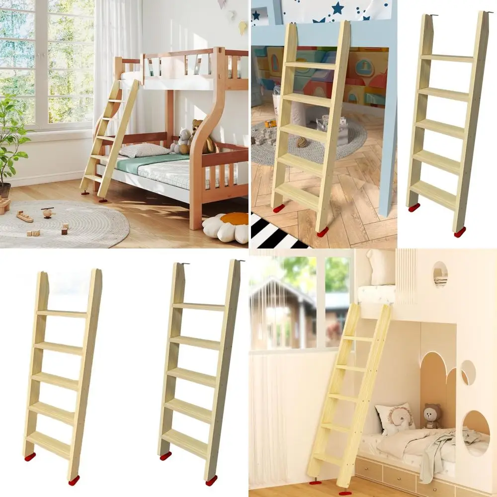 

60 Black Wooden Bunk Bed Ladder with Wide Steps for Loft/Dorm/RV - Non-Slip, Replacement for Motorhomes, Camping