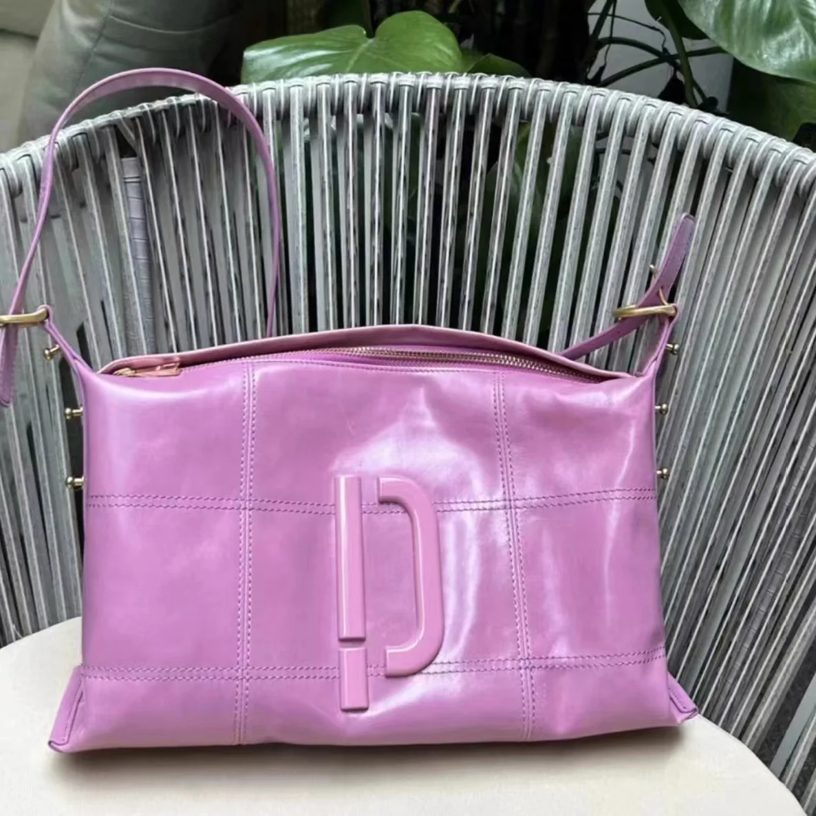 

PECO Crackle Tote Bag Large Capacity Genuine Leather Travel Shoulder Soft Pillow Bag Crossbody Sports Bag