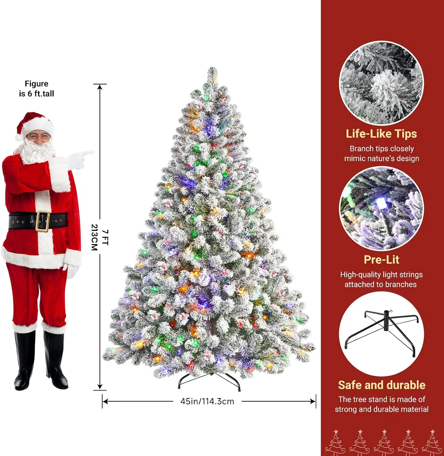 7ft Prelit Flocked Spruce Artificial Christmas Tree with Remote