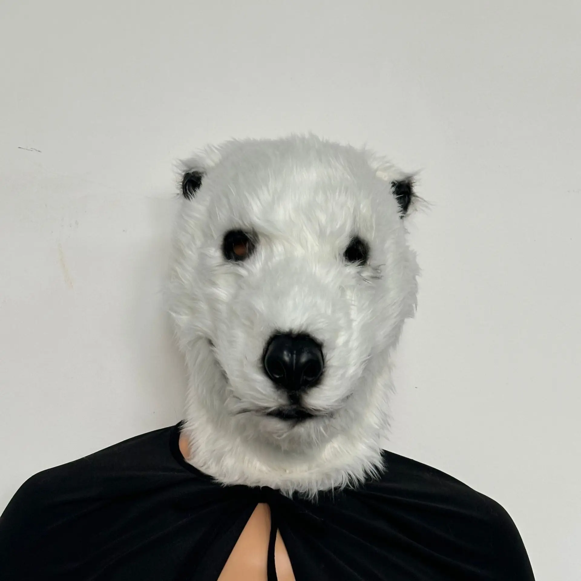 Realistische Weiße Plüsch-Eisbären-Vollkopfmaske, Pelzige Tier-Bärenmaske, Halloween-Party Cosplay Bühnenshow Kostümzubehör – Detail 1