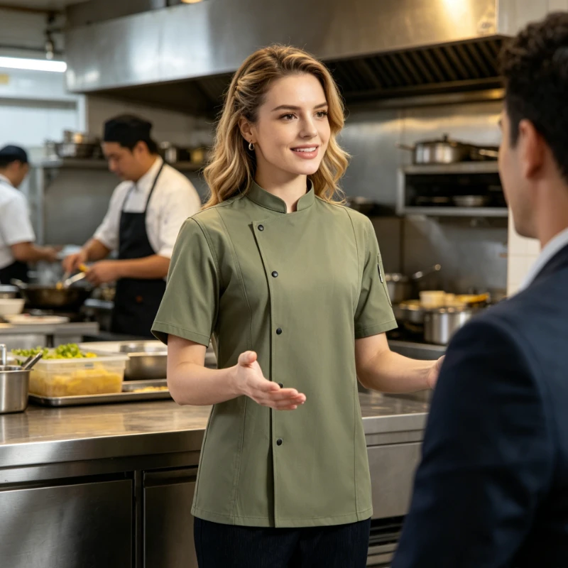 Short Sleeved Chef Uniform, Unisex Workwear, Restaurant, Bakery, Barbecue Restaurant, Catering and Food Staff Workwear