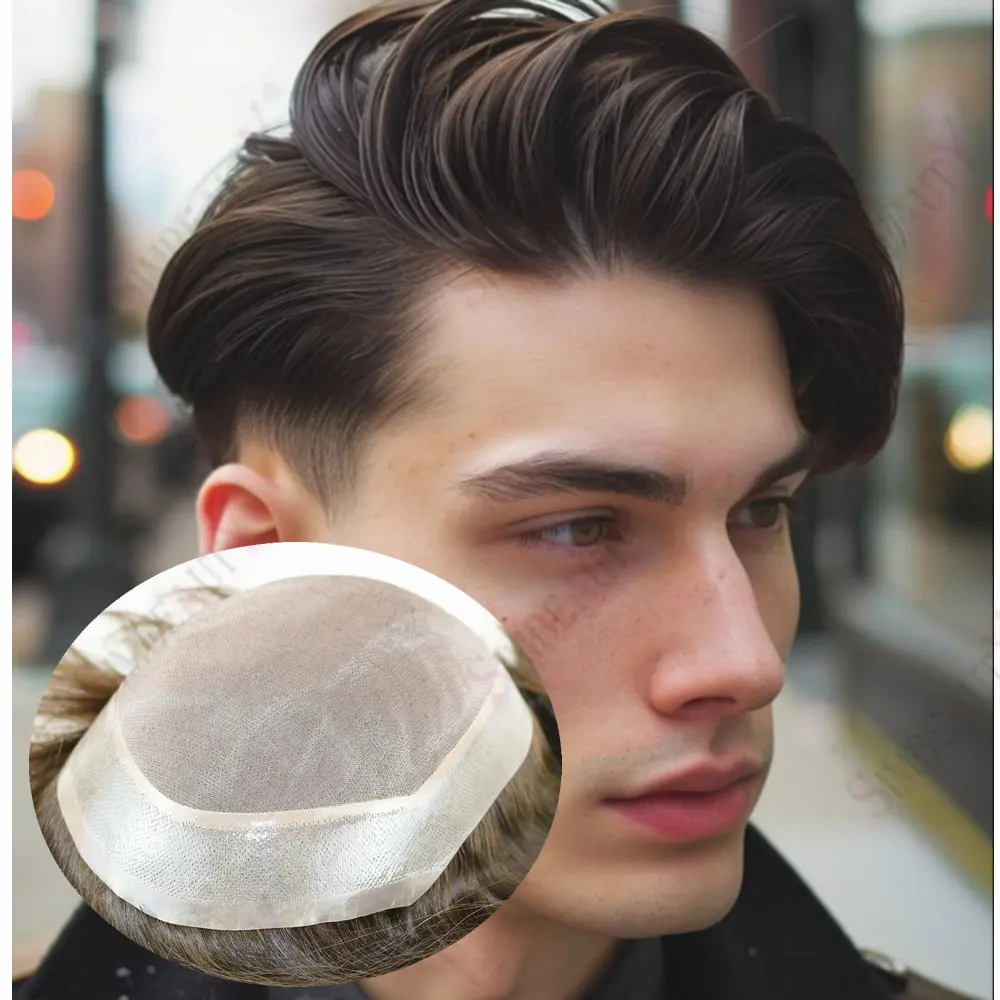

Men's Toupee Soft Human Hair Men's Hair Replacement System Prosthesis 30mm Wave/Straight Natural Hairline Cheap Mono PU Base