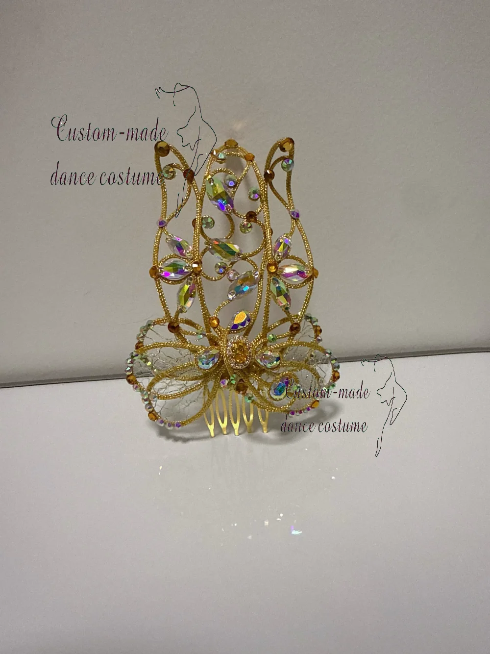 Headpiece de competição de balé, headpiece de variação de carnaval veneziano, pente de cabelo Paquita, feito à mão personalizado