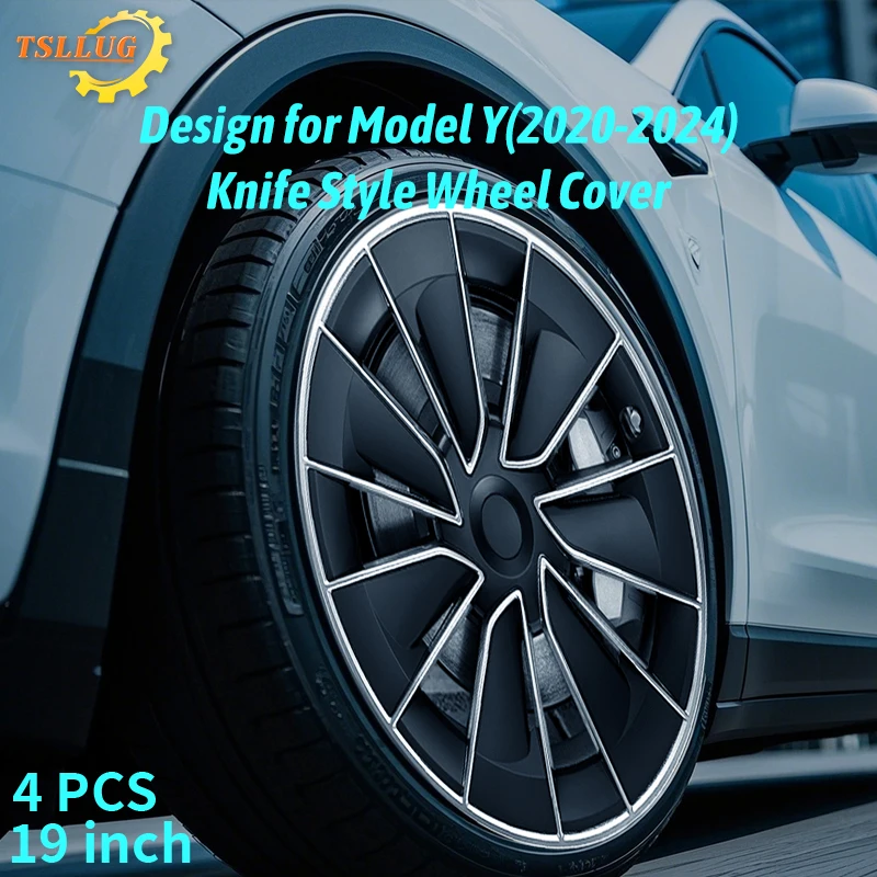 

4PCS 19 Inch HubCap for Tesla Model Y 2020-2024 Knife Style Automobile Hubcap Replacement Wheels Cover Full Rim Accessorie
