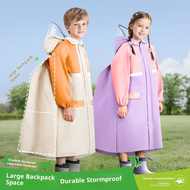 College-Style Kindergarten-Regenmantel mit Rucksack, Vollständig Wasserdichter Regenmantel