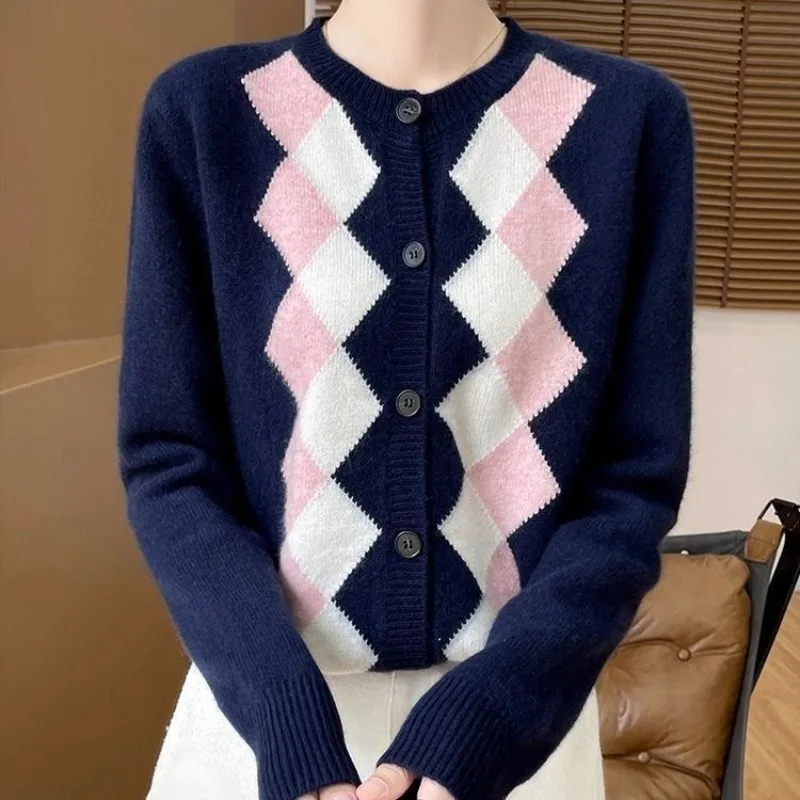 

Women Clothing Autumn Winter Fashion Office Lady Simplicity Button Knitting Female O-neck Versatile Temperament Sweater Cardigan
