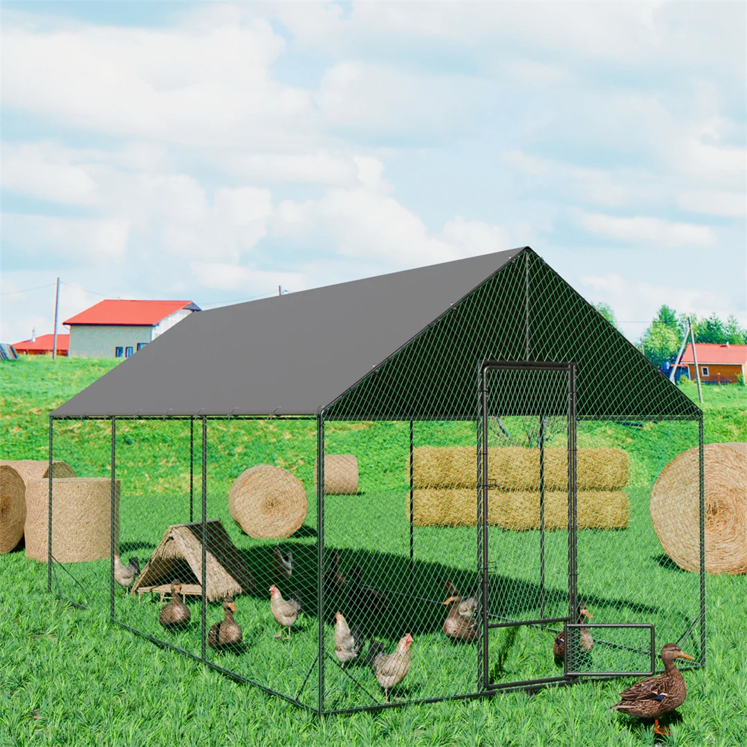 BINGOPAW Large Outdoor Chicken Coop Metal Turkey Running Cage Duck House with Water-proof 600D Oxford Cloth Cover for Backyard