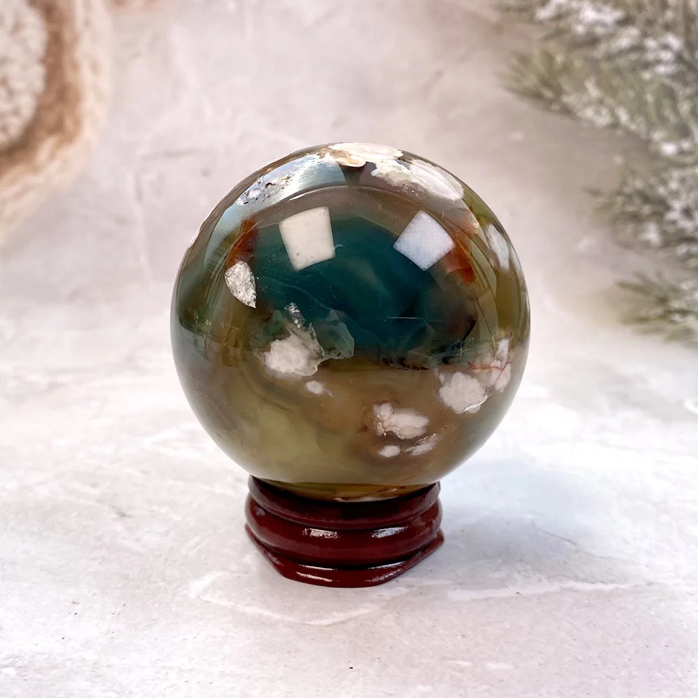 Imagem -04 - Ágata Flor Verde Esfera de Cristal Bola Druzy com Suporte Pedras Reais para Cura Meditação Fengshui Presente de Decoração de Casa de Bruxa 1pc