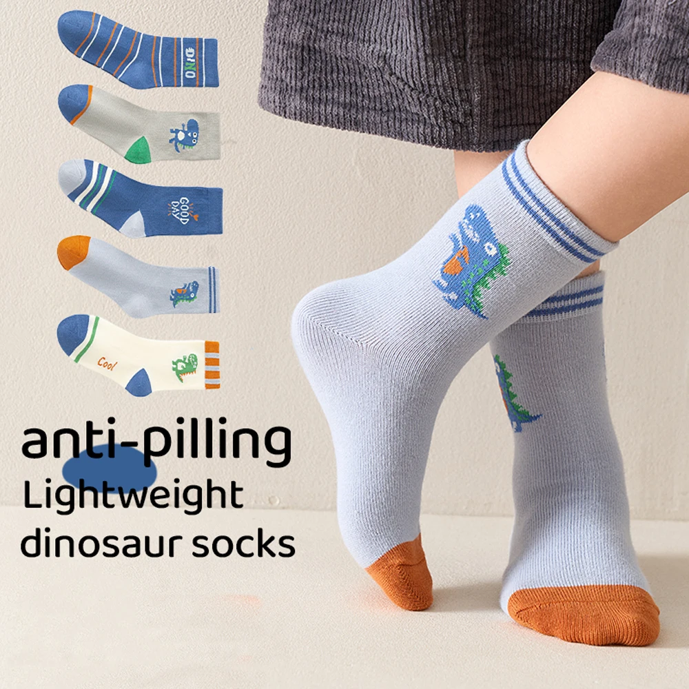 10Pairs 1-14Years boy's Mid-tube Socks Randy Little Dinosaur soft and delicate moisture wicking and breathable ports socks Cute