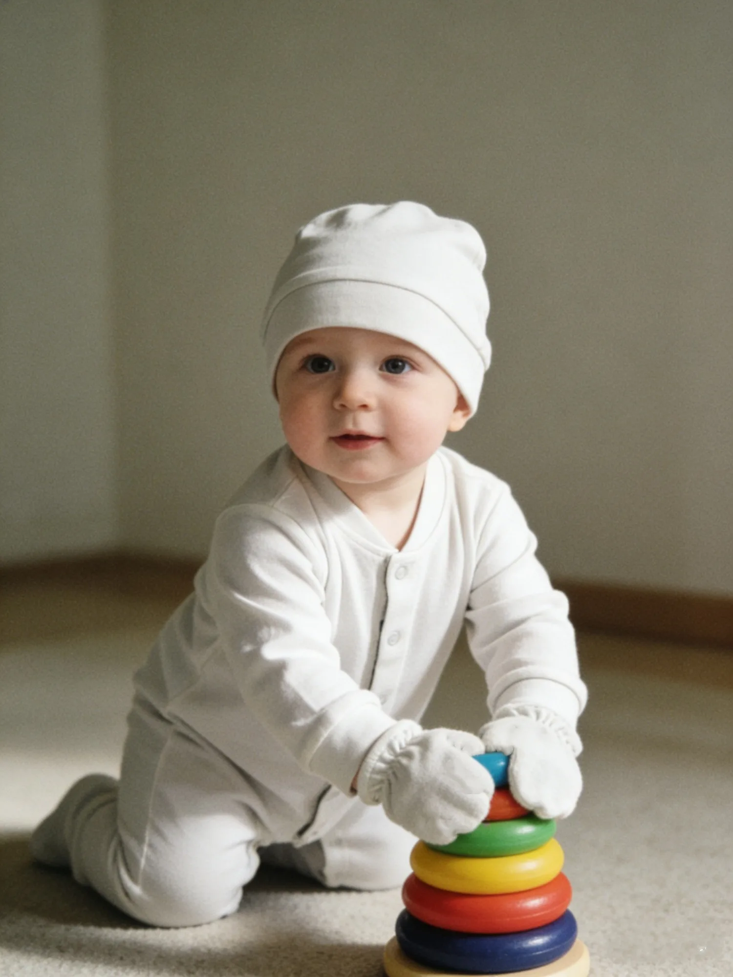 2025 Baby White Essential Set - Onesie Hat Mittens for Newborn