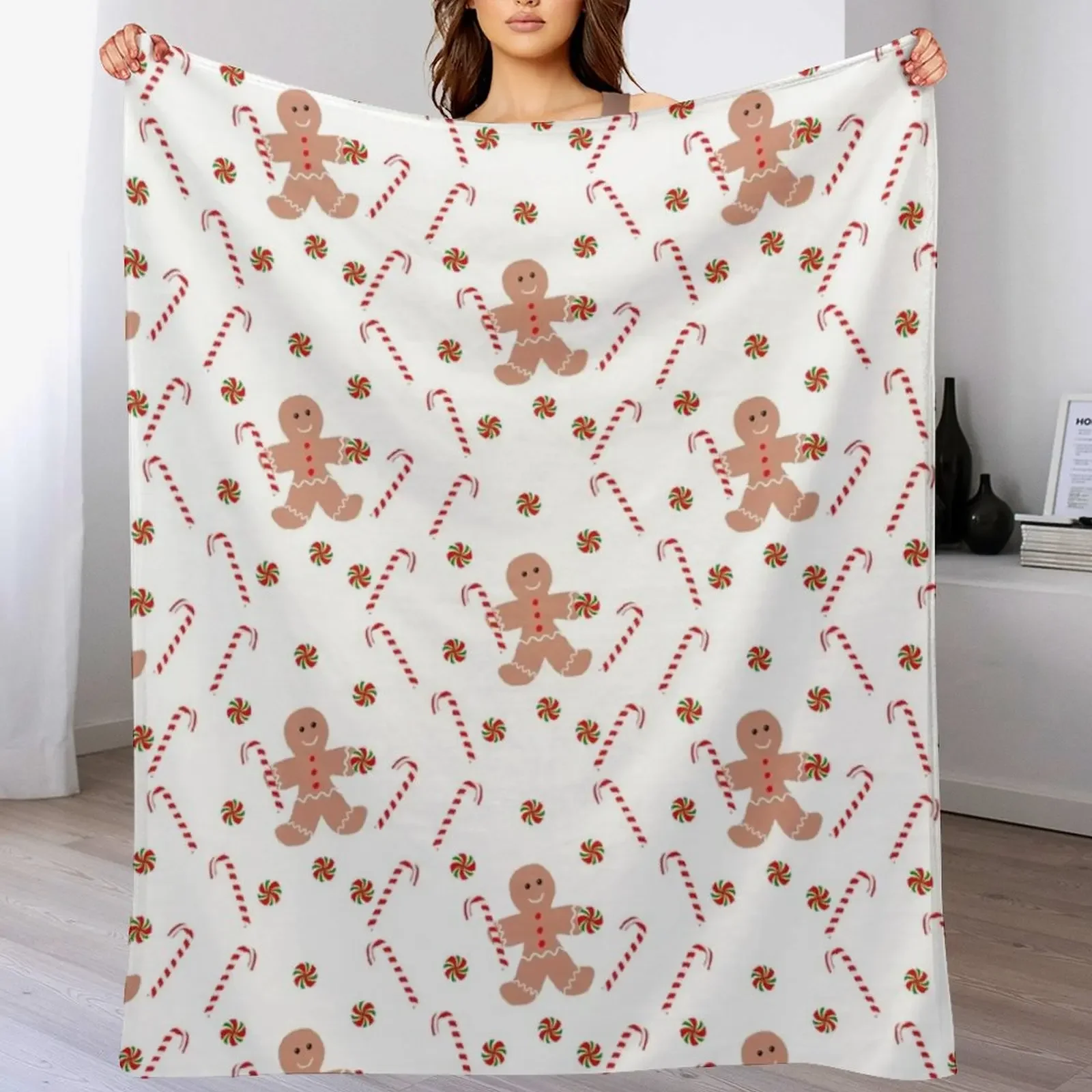 

Gingerbread man with Christmas Candy Throw Blanket Bed Fashionable Heavy Shaggy warm winter Blankets