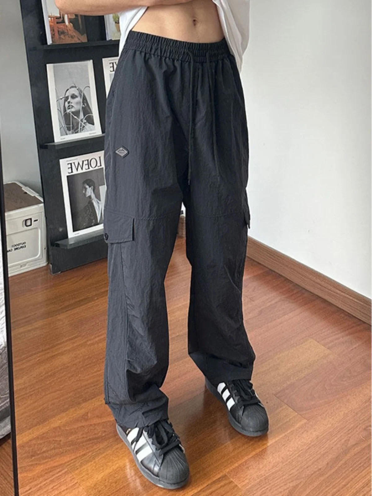 

Мужские летние тонкие прямые повседневные брюки для работы на открытом воздухе, быстросохнущие, свободного кроя, в уличном стиле, модный бренд