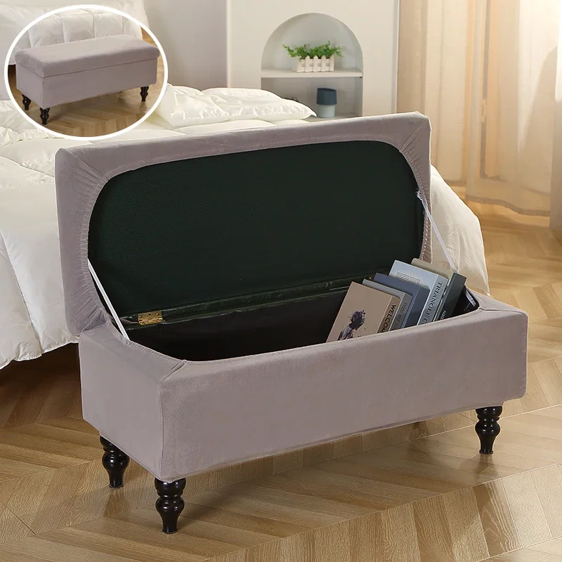 Stretch-Aufbewahrungshoezen, Polar-Fleece, rechteckig, Ottomane-Bezug, Schlafzimmer, Nachttisch, Fußstütze, Schonbezüge, Klavierhocker-Schutz
