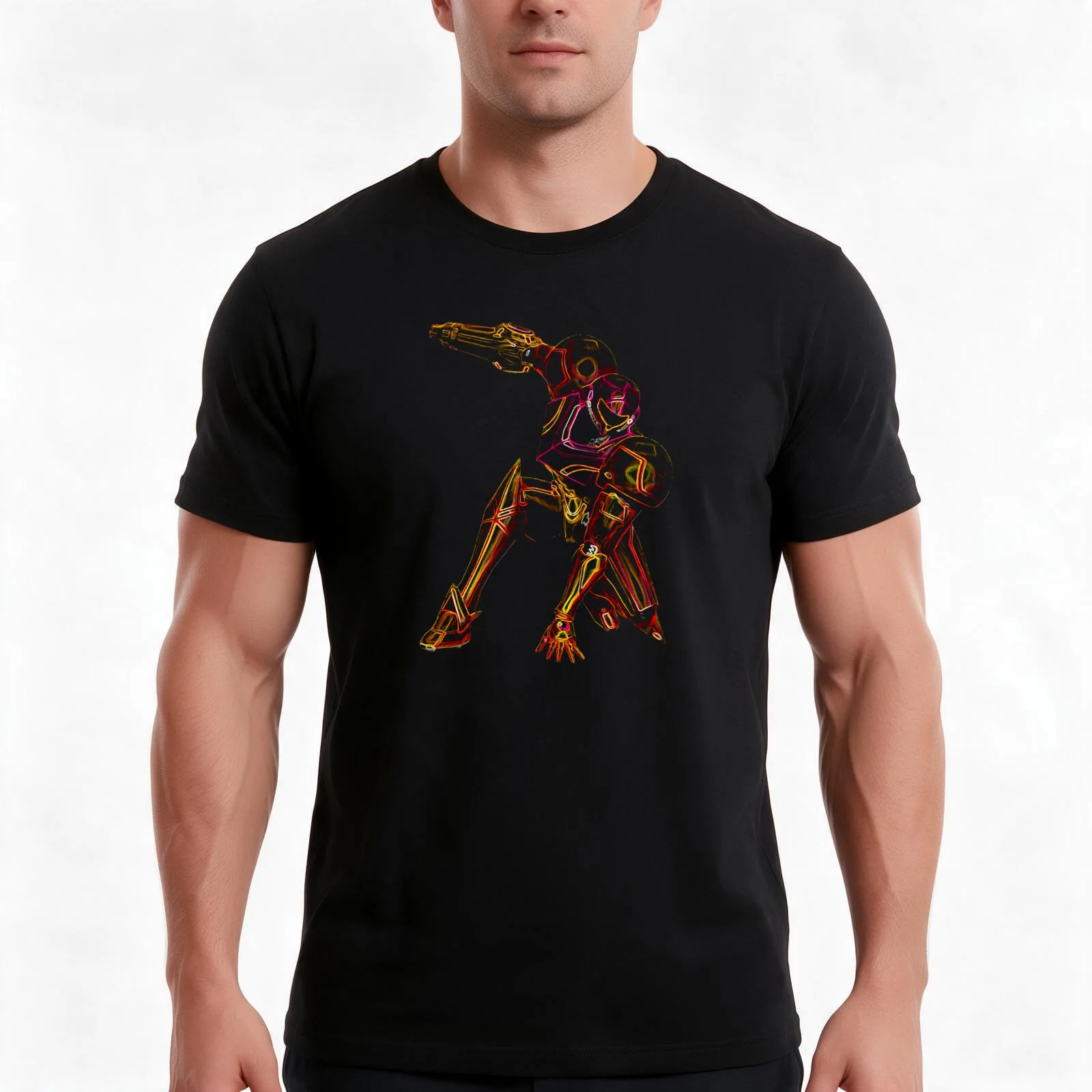 Metroid Neon T-Shirt Summer Casual Cotton Tee Oversized Streetwear Tops Vintage Graphic Print Loose Fit Short Sleeve