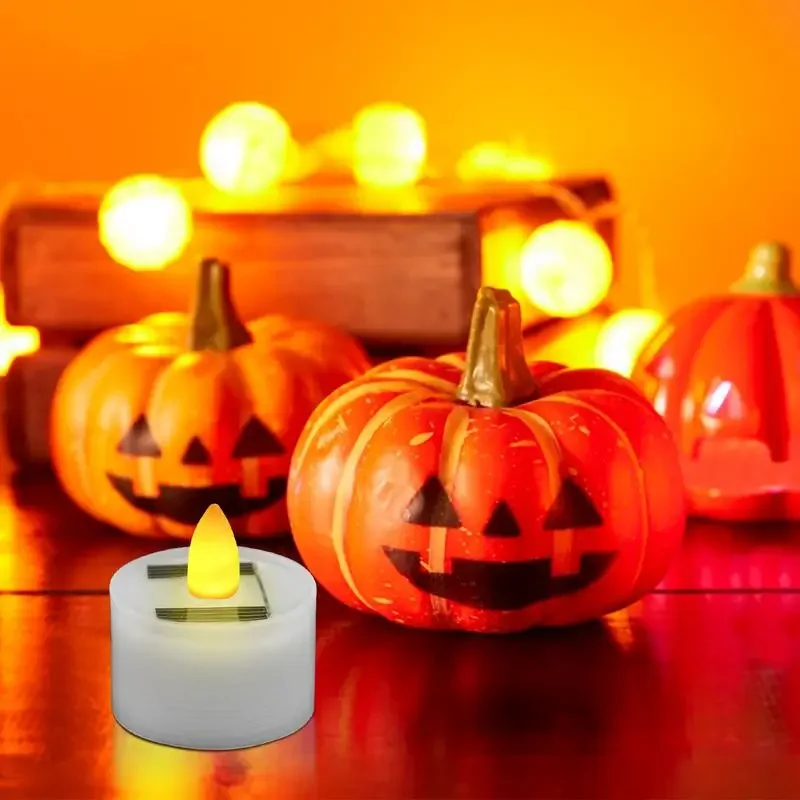 1-10 قطع من شموع الشاي الشمسية الخارجية، شموع LED واقعية لعرض الفناء والحديقة والعطلات