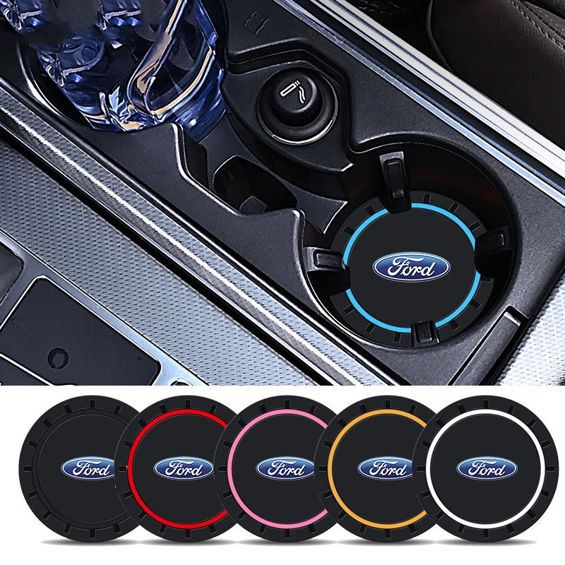 Car Logo Coaster Mat Water Cup Seat Cushion Anti Slip Pad For Ford Focus Mondeo Kuga Fiesta MK7 Escort Explorer Edge 2 4 MK2 MK4