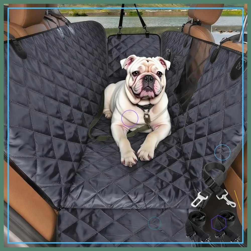 

Waterproof Dog Car Seat Cover for Back Seat Hammock with Mesh Window & Side Flaps, Non-Slip Pet Seat Protector for SUV Truck