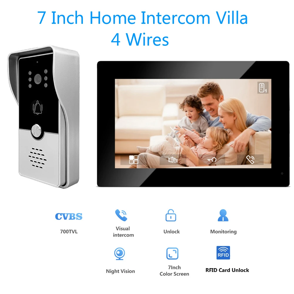 Wired Video Intercom System Outdoor Door Phone Street Call Panel RFID Doorbell Electronic Lock