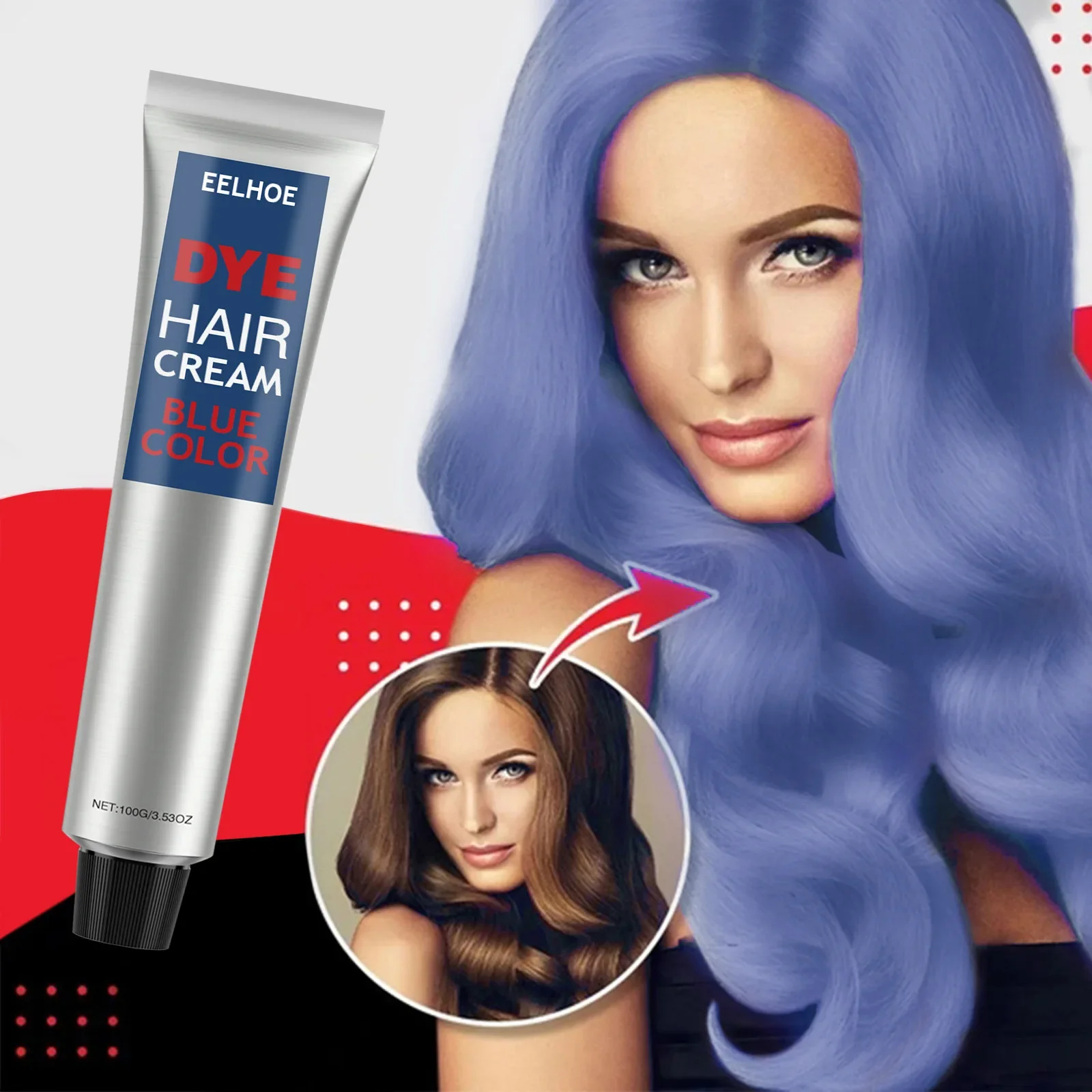 100g Semi-Permanent Hair Dye Cream Silver Gray Black Brown Red Purple Blue Modeling Hurtless Fashion Instant Dye Cream