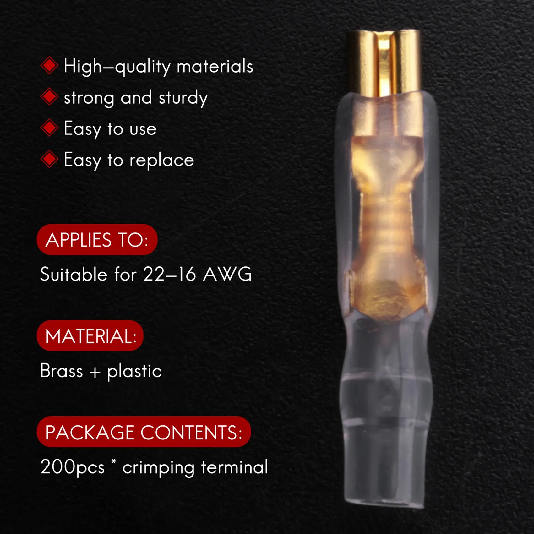 200 buah/50 pasang konektor bungkus kawat lengan terminal Crimp Male Spade wanita untuk 22-16 Awg 2.8Mm