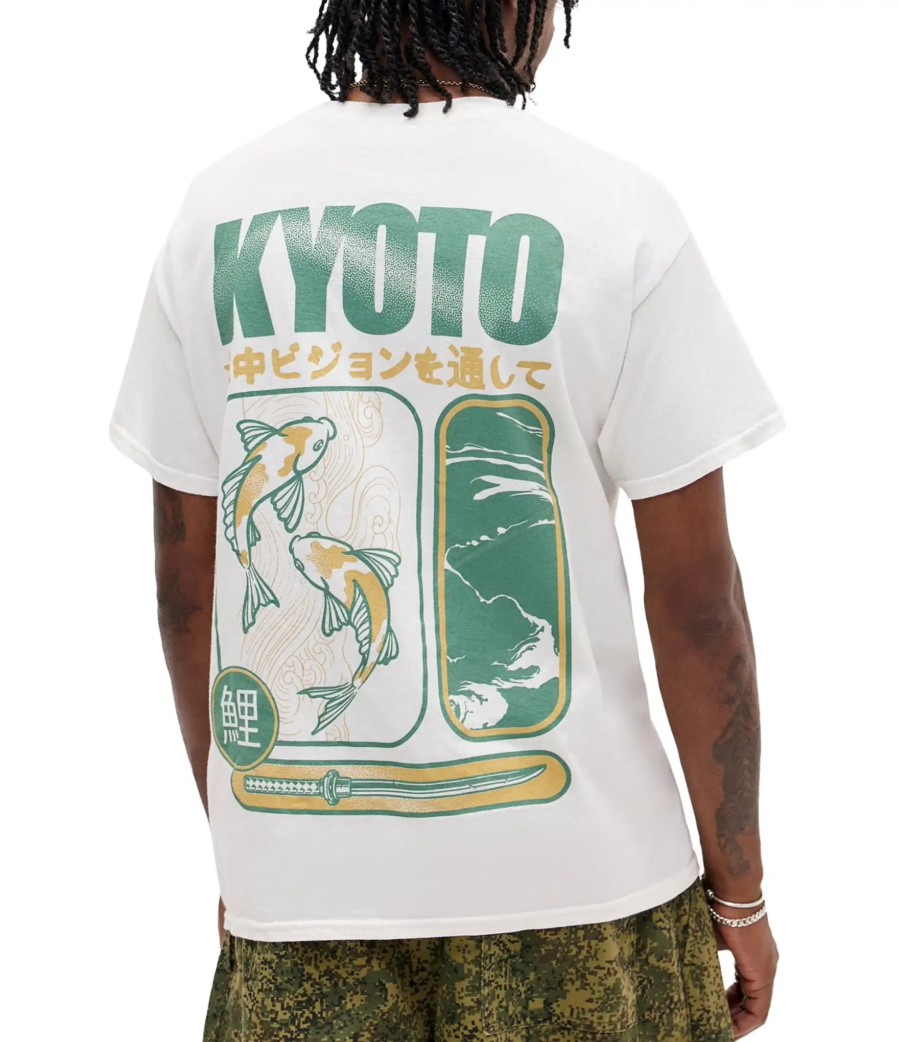 Kyoto Koi Japanese style back printed pattern T-shirt, retro ukiyo-e carp oversized street cotton T-shirt